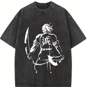 Tengen Anime V2 Fit with Bold Front and Back Demon Slayer vintage washed oversized T-shirt in Black