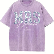 Custom Mrs. Blue Toile Bridal Party Vintage Washed T-Shirt in Purple