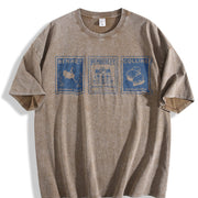 Jane Austen Pride and Prejudice Postage Stamp Bookish Book Vintage Washed T-Shirt in Brown