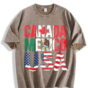 CAN MEX USA Country Flag Letter Sleeveless Tank Vintage Washed T-Shirt in Brown