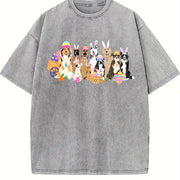 Easter Bunny Ear Dog & Egg Carrot Vintage Washed T-Shirt in Gray