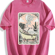 Quick Delivery Tarot Card The High Priestess Mystic vintage washed oversized T-shirt in Red