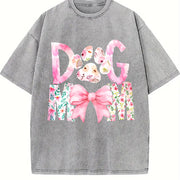 Dog Mama Dog Mom Vintage Washed T-Shirt in Gray