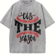 Sports Game Day Faux Glitter Tis the Season Baseball Vintage Washed T-Shirt in Gray
