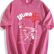 Hajime No Ippo Kamogawa Boxing Gym Crew Neckline Anime vintage washed oversized T-shirt in Red