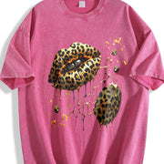 Leopard Lips and Soccer Ball Vintage Washed T-Shirt in Red