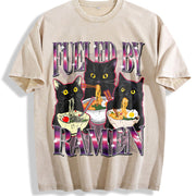 Fueled by Ramen Noodle Cat Vintage Washed T-Shirt in Beige