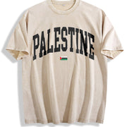 Palestines Flag Hip Hop Harajuku Distressed Festive vintage washed oversized T-shirt in Beige