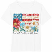 Floral Patriotic USA Cotton T-Shirt in White