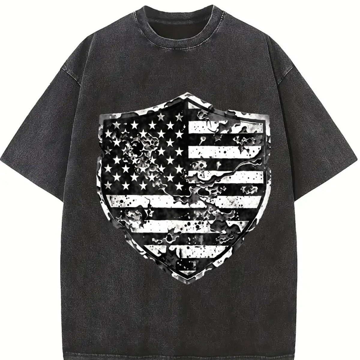 For the Urban Explorer & Grunge Fan: Distressed Shield Vintage Washed T-Shirt in Black