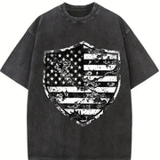 For the Urban Explorer & Grunge Fan: Distressed Shield Vintage Washed T-Shirt in Black