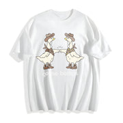 Goose Bumps Western Silly Goose Lover Goose Couple Cotton T-Shirt in White