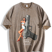 Glock Perfection Pinup Girl Vintage Washed T-Shirt in Brown
