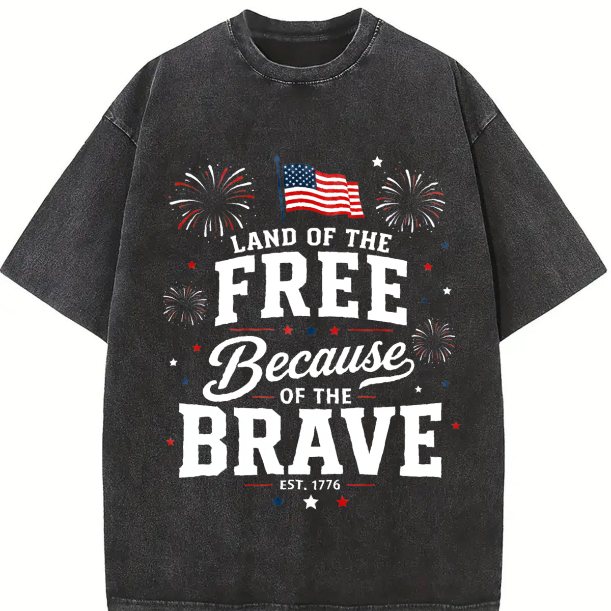 Land of the Free Because of the Brave Vintage Washed T-Shirt in Black