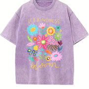 Let Kindness Bloom Positivity Mental Health vintage washed oversized T-shirt in Purple