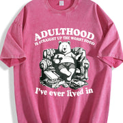 Retro Bear Adulthood 90s Vintage Washed T-Shirt in Red