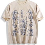 Seahorse 90s Tattoo Vintage Washed T-Shirt in Beige