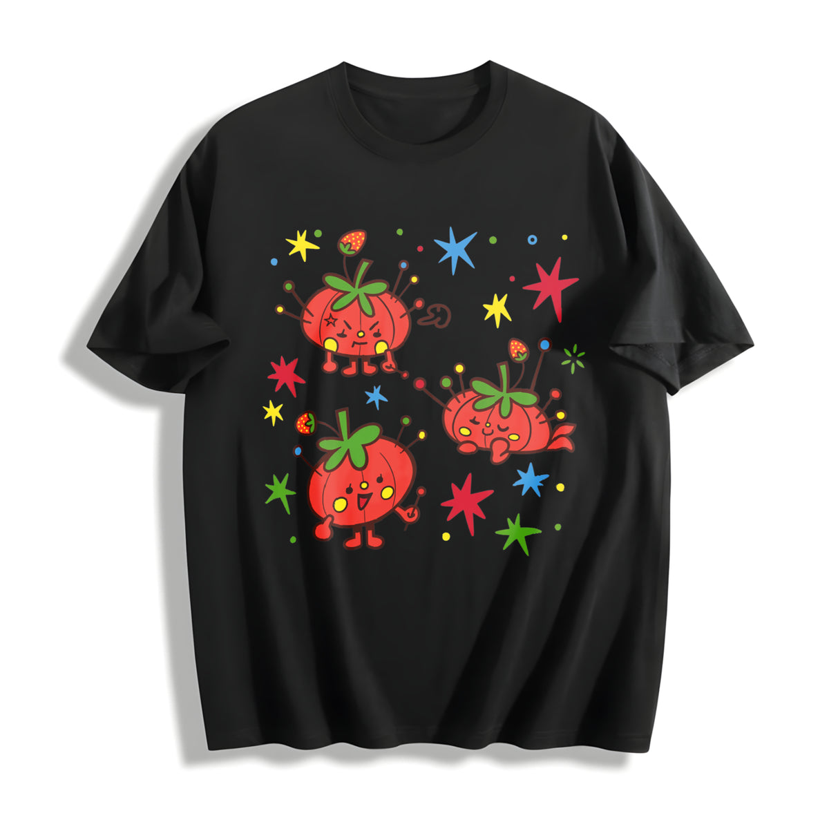 Cute Tomato Party Batik Brand Cotton T-Shirt in Black