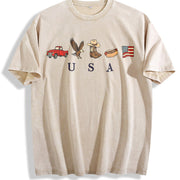 Classic USA Truck Eagle Cowboy Boot Hot Dog Vintage Washed T-Shirt in Beige
