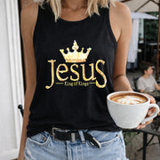 Jesus King of Kings Women's Color Cotton Tank Top in Black
