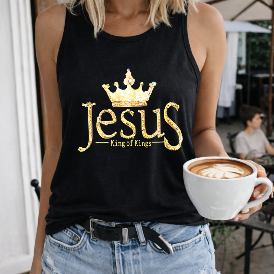 Jesus King of Kings Women's Color Cotton Tank Top in Black