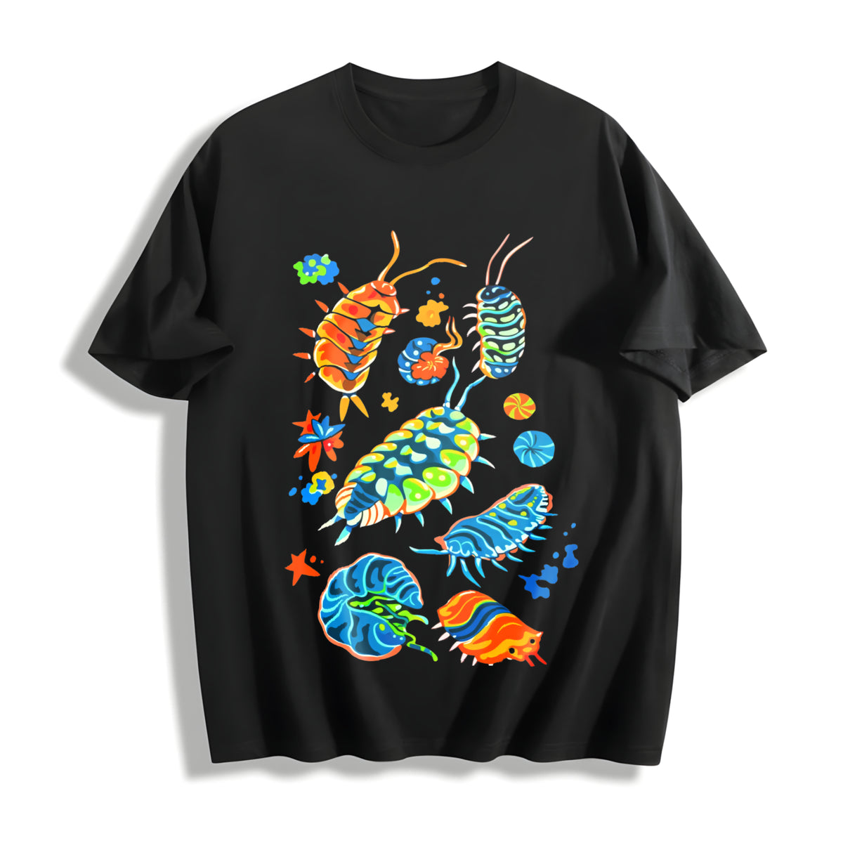 Colorful Insects Cotton T-Shirt in Black