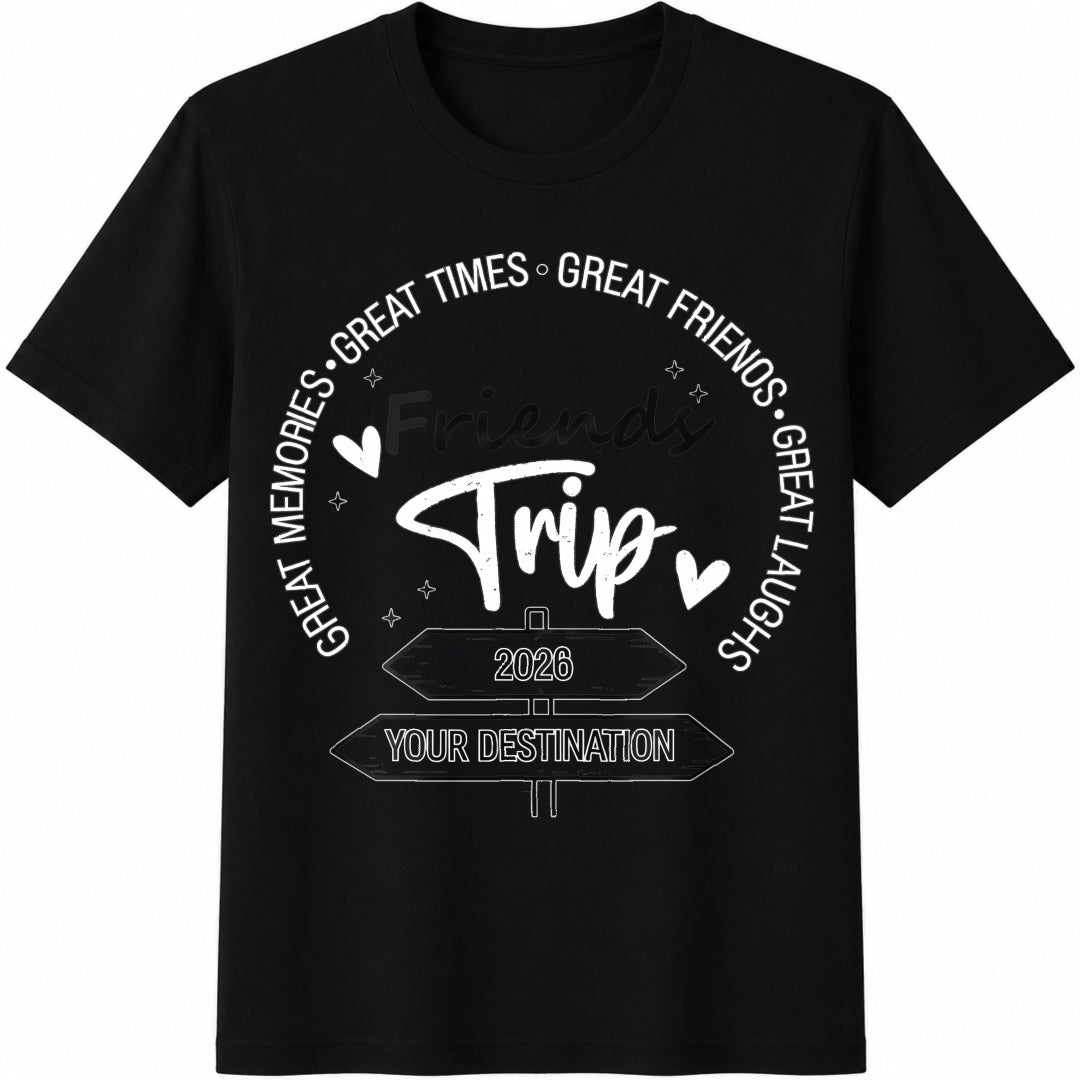 Friends Trip 2026 Personalized Friends Cotton T-Shirt in Black