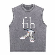 Fih Shoes Fish Misspelled Fish Meme Fih Calling Humor Vintage Washed Tank Top in Gray