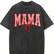 Mama Gingham Bow Cute Mom Vintage Washed T-Shirt in Black
