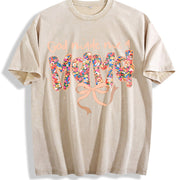 Relaxed Short-sleeved Round-neck Vintage Washed T-Shirt in Beige