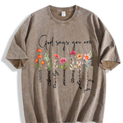 A Plant Floral Letter Faith Vintage Washed T-Shirt in Brown
