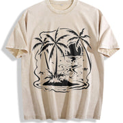Tropical Palm Sunset Vintage Washed T-Shirt in Beige