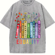 Equal Rights Book Flower Vintage Washed T-Shirt in Gray