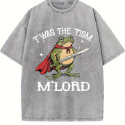 T'was the 'Tism M'Lord Autism Frog with a Sword vintage washed oversized T-shirt in Gray