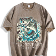 Fishing Bass Fishing Camo Vintage Washed T-Shirt in Brown