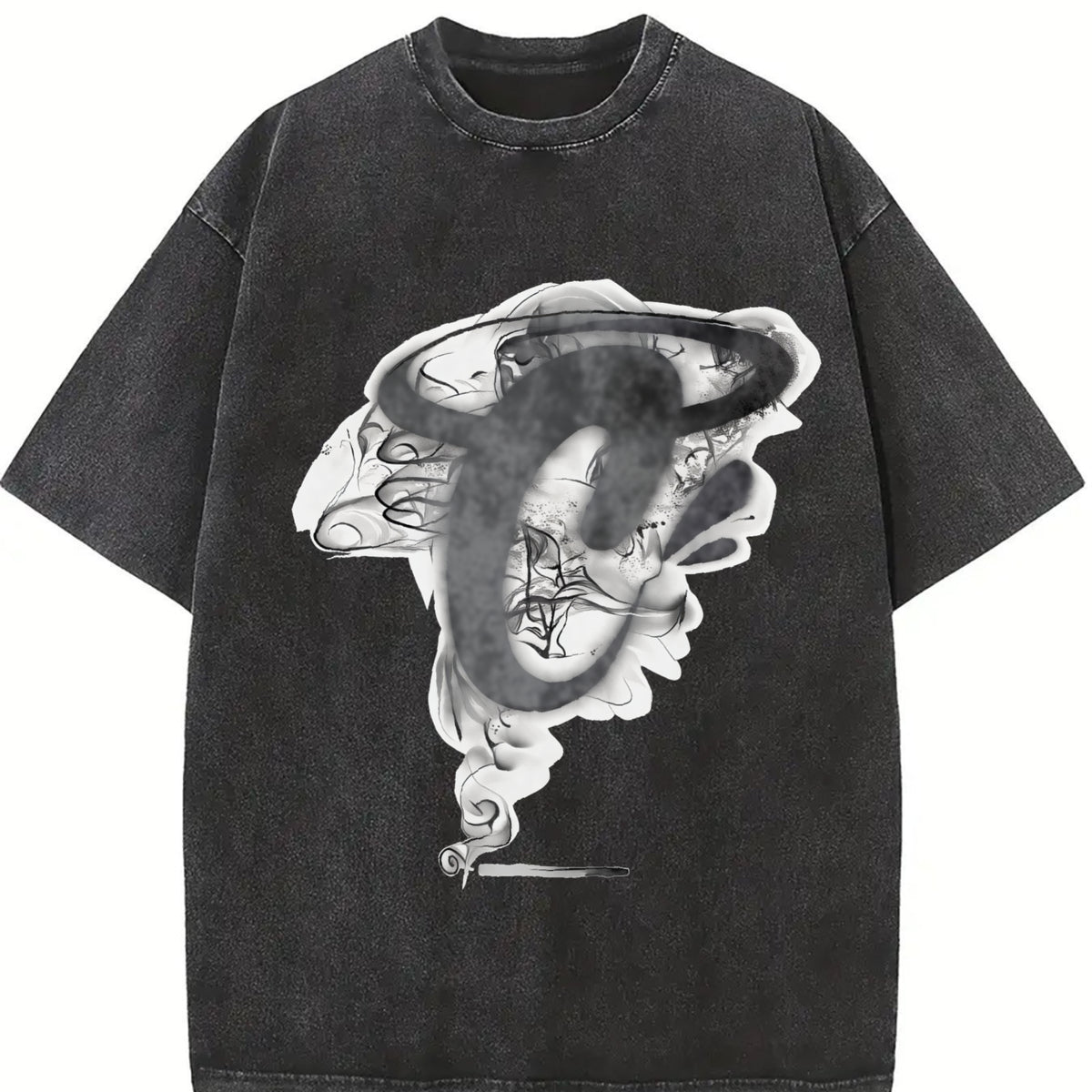 Abstract Pure Vintage Washed T-Shirt in Black