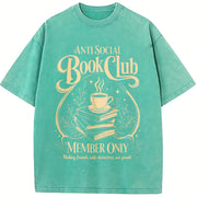 Anti Social Book Club Librarian Book Lover vintage washed oversized T-shirt in Blue