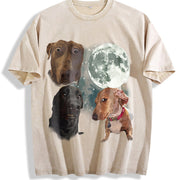 Three Dog Meme Moon Vintage Washed T-Shirt in Beige
