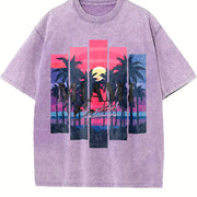 Distressed Stylish Vintage Washed T-Shirt in Purple