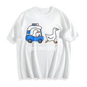 Premium Silly Goose Police Chase Got Too Silly Meme Goose Cotton T-Shirt in White