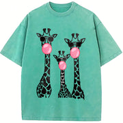 Cool Giraffe Trio Bubblegum vintage washed oversized T-shirt in Blue