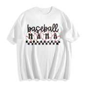 Baseball Mama Checkered Mama Cotton T-Shirt in White