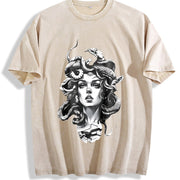 Distressed American Retro Vintage Washed T-Shirt in Beige