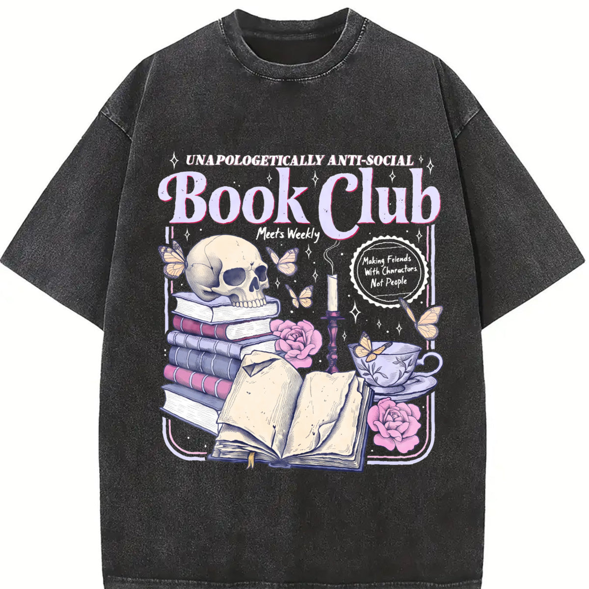 Anti Social Book Club Vintage Washed T-Shirt in Black