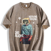 TV Head Cowboy Die Alone White Retro Grunge Vintage Washed T-Shirt in Brown