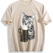 Cat Beer Y2k 90s Cats Meme ® Vintage Washed T-Shirt in Beige