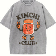 Kimchi Club: Retro Korean Food Mascot for Foodies Vintage Washed T-Shirt in Gray