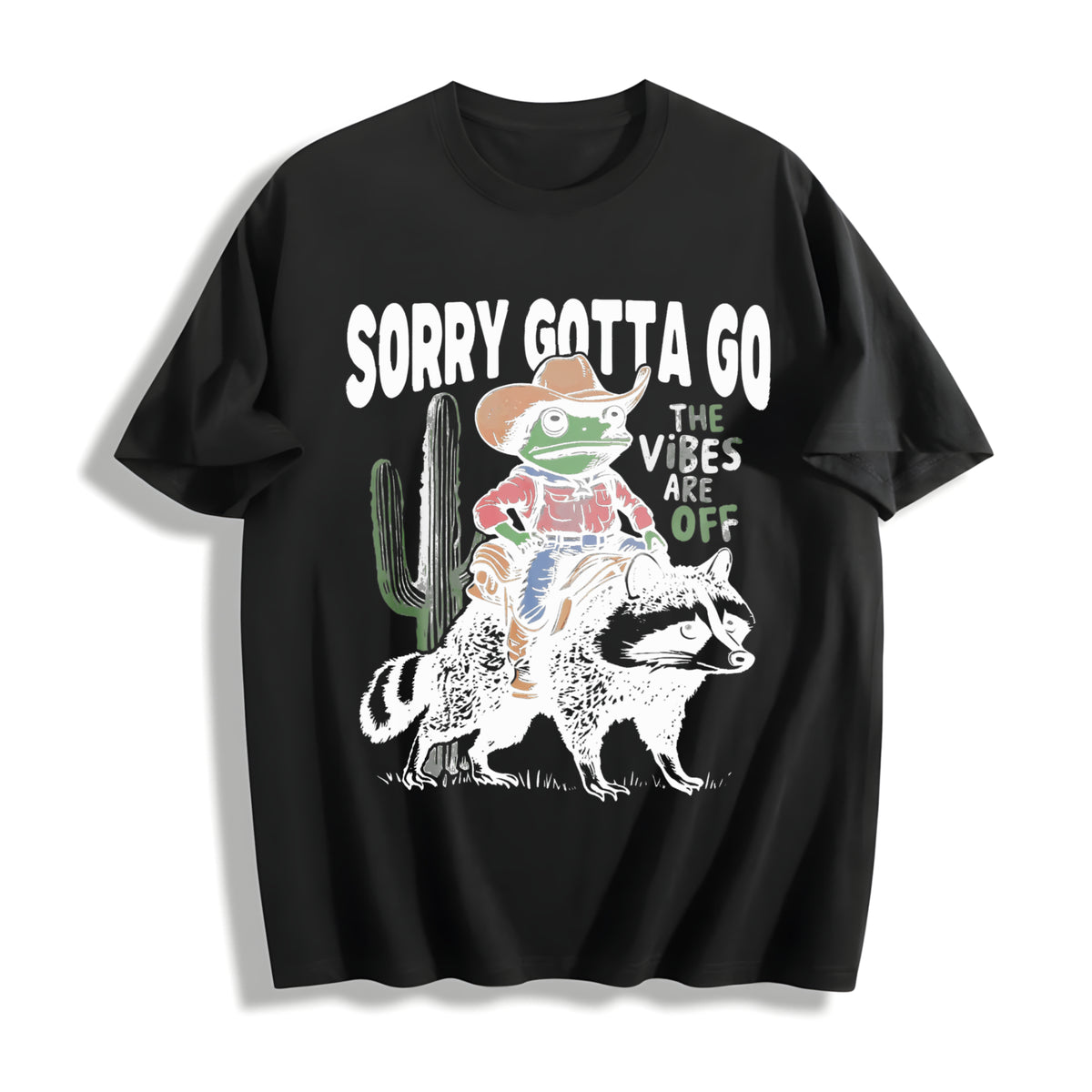 Sorry Gotta Go Frog Cowboy Cotton T-Shirt in Black