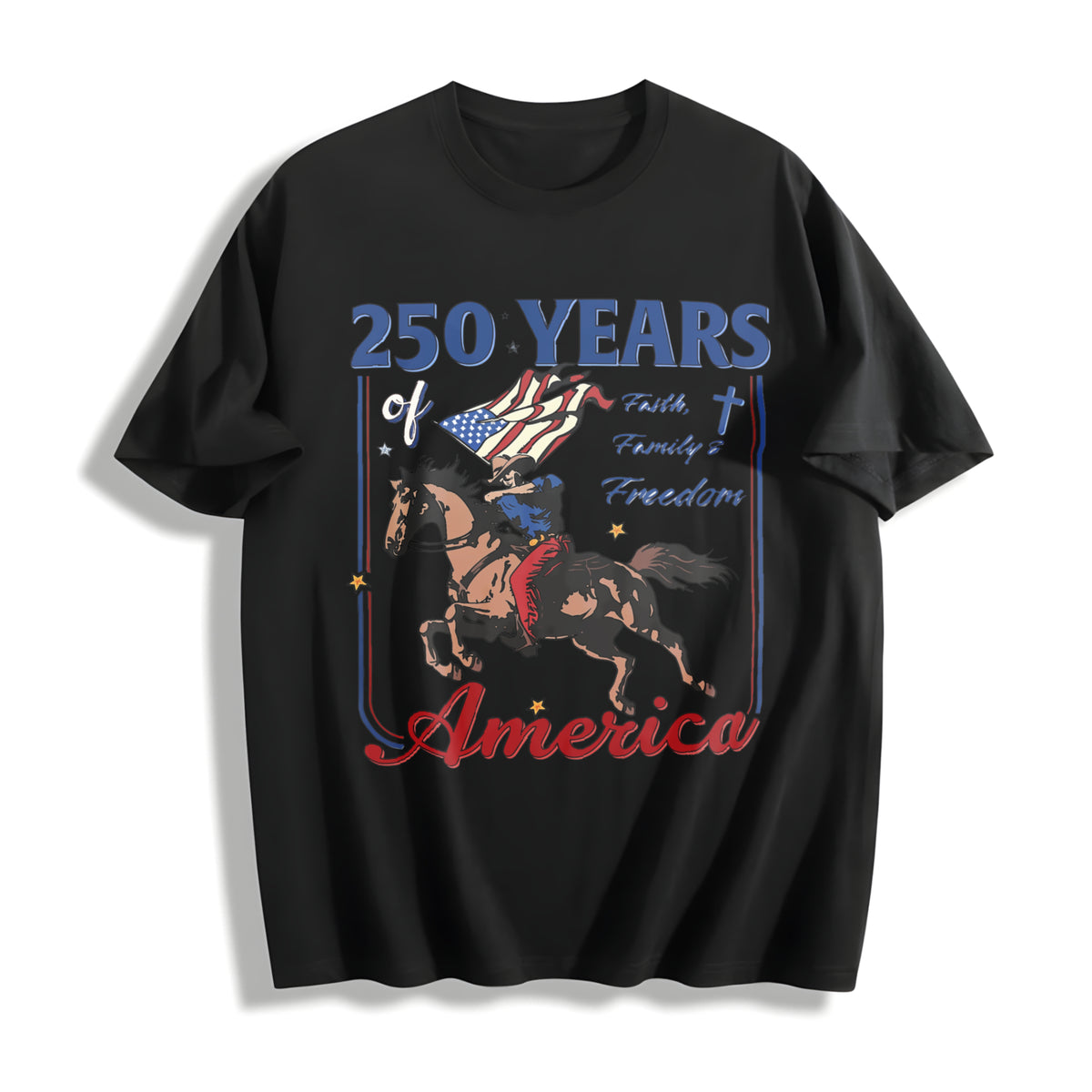 250 Years America Anniversary Cotton T-Shirt in Black