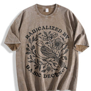 Radicalized By Basic Decency Floral Social Justice vintage washed oversized T-shirt in Brown